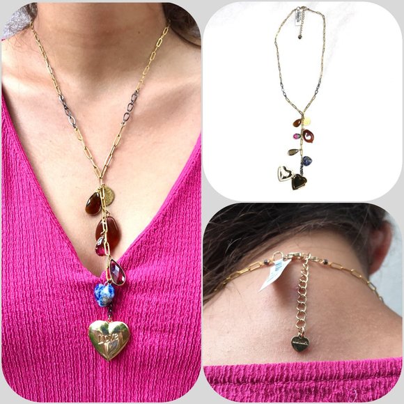 NAKAMOL Drop Heart Locket Multi Gemstones Necklace - Picture 1 of 9
